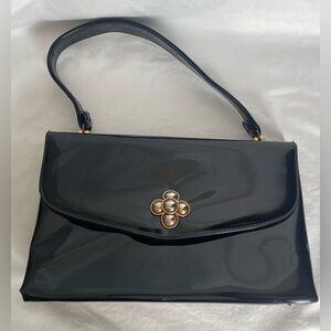 Vintage Bobbie Jerome black and gold patent leather handbag purse clutch